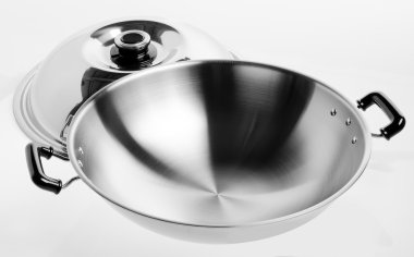 Wok, yemek wok arka planda Asya.