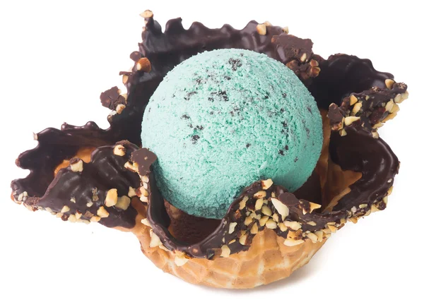Dondurma. Çikolatalı dondurma bir arka plan üzerine nane — Stok fotoğraf