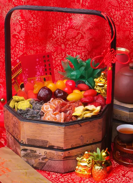 Dried fruits on chinese new year background — Stock Photo, Image