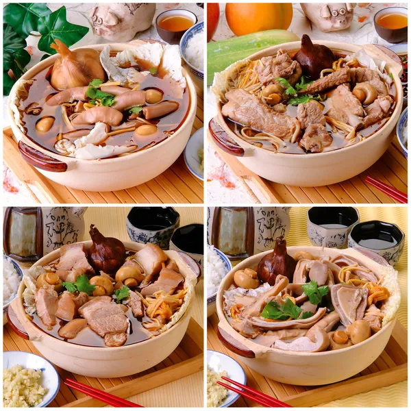 Ba kut teh collage. Malaysian stew of pork and herbal soup, — Stock Photo, Image