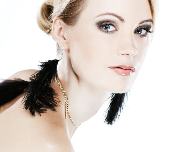 Closeup retrato de sexy whiteheaded jovem mulher com belos olhos azuis o — Fotografia de Stock