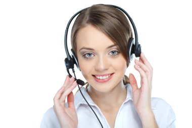 Yardımcı olabilir miyim? bir kadın müşteri hizmetleri temsilcisi closeup