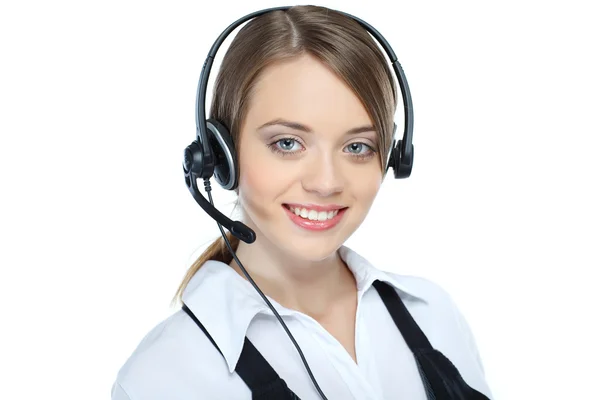 Can I help you ? Closeup of a female customer service representative — Stock Photo, Image