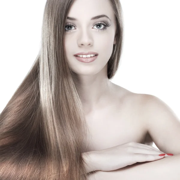 Hermosa chica, aislada sobre un fondo blanco, emociones, cosméticos — Foto de Stock