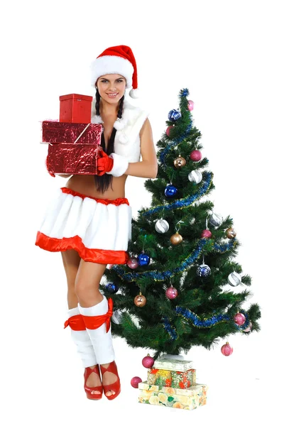 Bella e sexy donna che indossa costume da Babbo Natale isolato o — Foto Stock