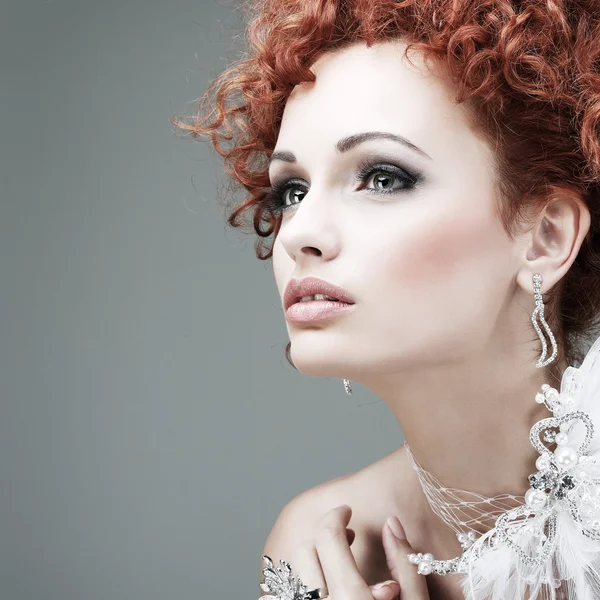 Red hair. Fashion girl portrait.Accessorys. — Stock Photo, Image