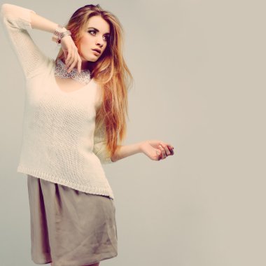 moda stil, vintag güzel bir kız bir fotoğraf olduğunu