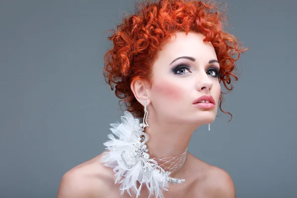 Red hair. Fashion girl portrait.Accessorys. — Stock Photo, Image