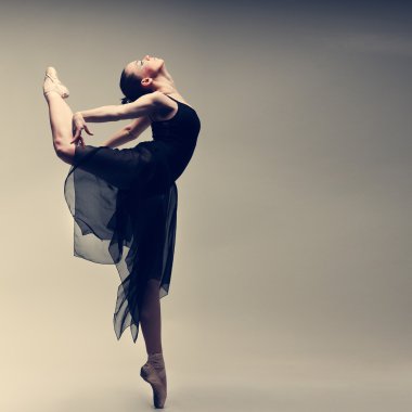 Beautiful ballet-dancer, modern style dancer posing on studio background clipart