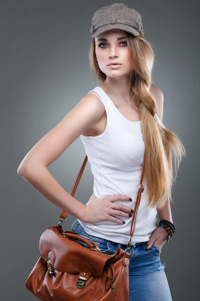 A photo of beautiful girl is in fashion style Royalty Free Stock Images