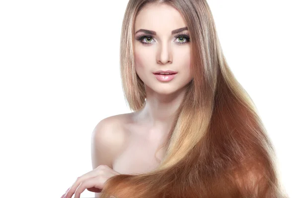 Closeup portrait of sexy whiteheaded young woman with black feather on grey background — Stock Photo, Image