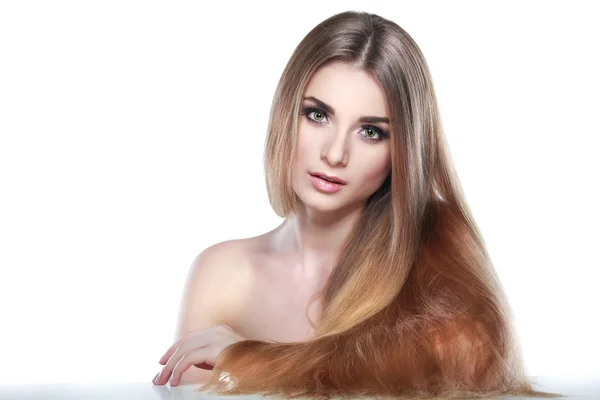 Closeup portrait of sexy whiteheaded young woman with black feather on grey background — Stock Photo, Image