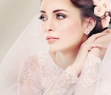 Portrait of beautiful bride. Wedding dress. Wedding decoration clipart