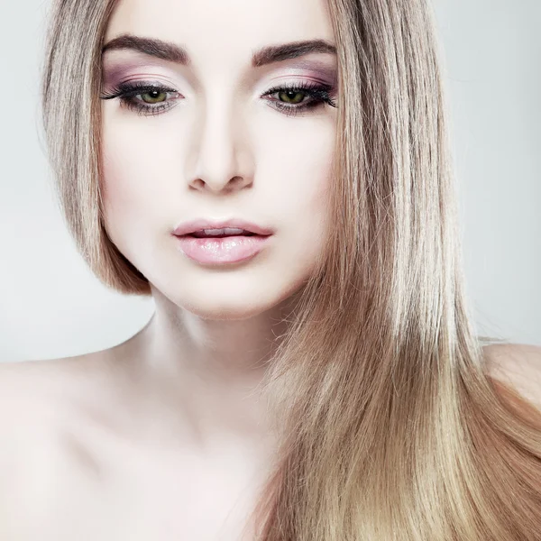 Closeup portrait of sexy whiteheaded young woman, emotions, cosmetics, isolated on a white background — Stock Photo, Image