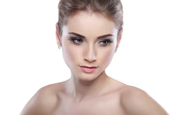 Closeup portret van sexy whiteheaded jonge vrouw, emoties, cosmetica, geïsoleerd op een witte achtergrond — Stockfoto