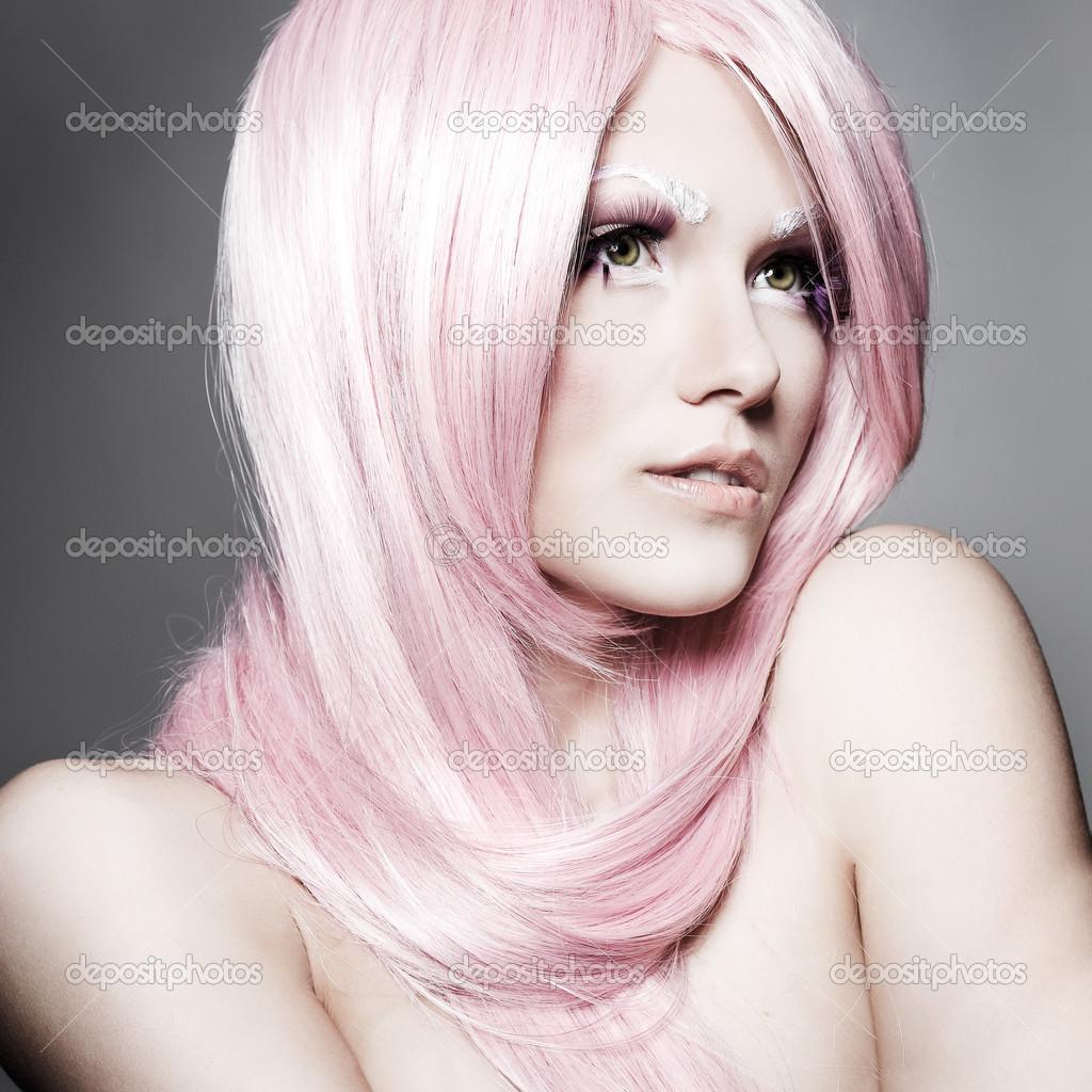 portrait of beautiful sexual girl in a pink wig 