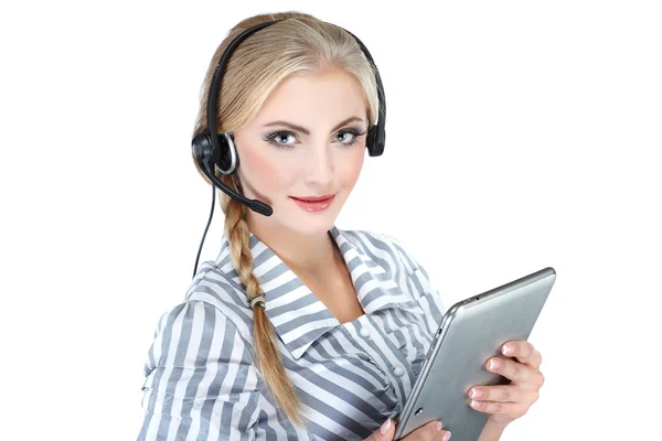 Can I help you ? Closeup of a female customer service representa — Stock Photo, Image