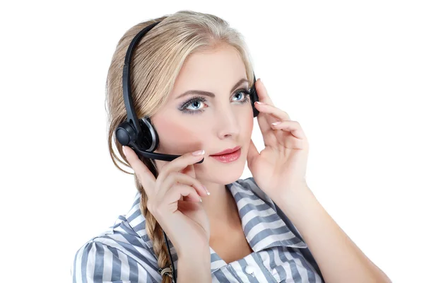 Can I help you ? Closeup of a female customer service representa — Stock Photo, Image