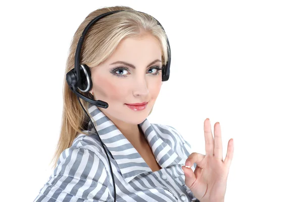 Can I help you ? Closeup of a female customer service representa — Stock Photo, Image