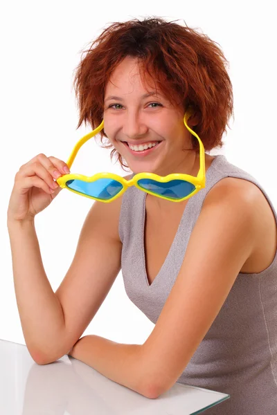 Funny young girl with big sunglasses — Stock Photo, Image