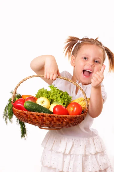 Menina feliz com legumes e frutas Imagens De Bancos De Imagens