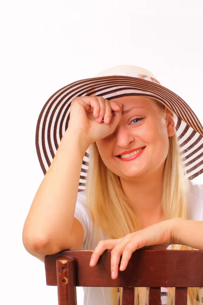 Cheerful blonde woman in a hat Stock Photo