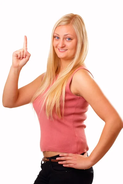 Deportiva mujer rubia en camisa roja —  Fotos de Stock