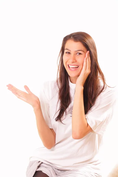 Mujer morena feliz y hermosa — Foto de Stock