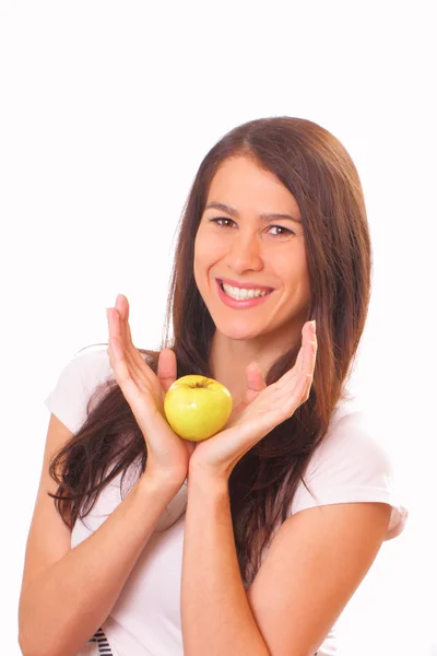 Jovem atraente com uma maçã — Fotografia de Stock