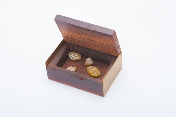 Open treasure box with menerals — Stock Photo, Image