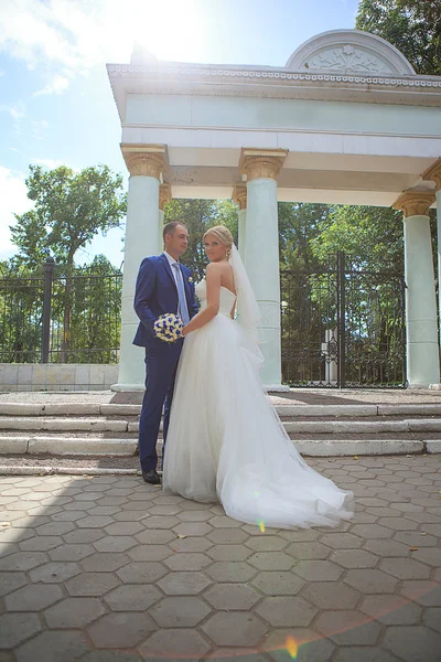 Bella sposa e sposo abbracciare . — Foto Stock