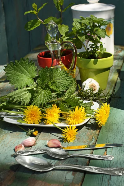 Schöner, stilvoller Kräutertisch — Stockfoto