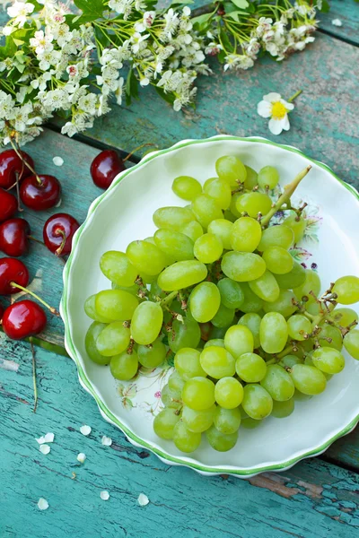 Raisins d'oies frais et cerises rouges — Photo