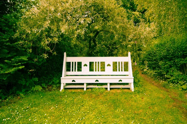 在花园里的美丽复古板凳 — 图库照片