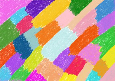 Gökkuşağı boya kalemi karalama çizgileri pastel renkli kalem çizimleri. Çocuk boyama kağıdı. Çocuk sanatı. Renkli tebeşir fırçası darbesi çizim dokusu arkaplanı, illüstrasyon