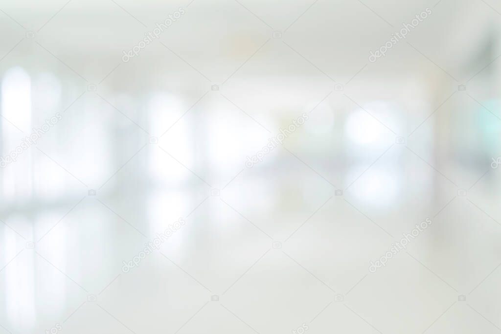 Empty corridor hallway of modern white office building room with glass entrance door business blur background, corridor in a bright room, hospital roo