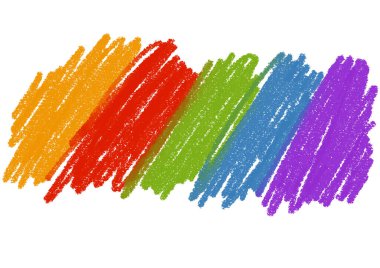 Gökkuşağı spektrumu pastel renkli kalemle çizilmiş karalama çizimleri. Çocuk boyama kağıdı. Çocuk sanatı. Renkli tebeşir fırçası darbesi çizim dokusu arkaplanı, illüstrasyon