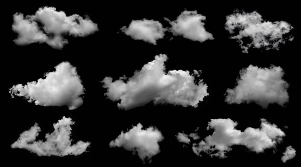 Белые Облака Изолированные Черном Фоне Соединения Установленные Блаке — стоковое фото