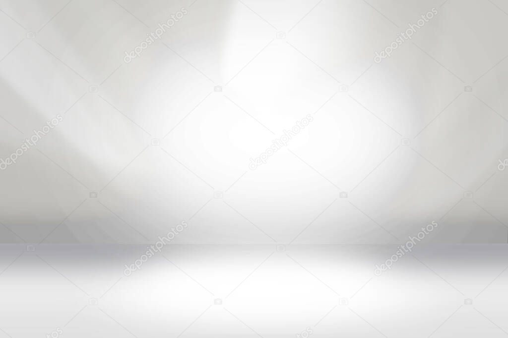 Abstract gray studio gradient wall and floor background in empty room with spotlight light for product display, stage, template banner graphic creative, smooth backdrop texture wallpaper, studio space