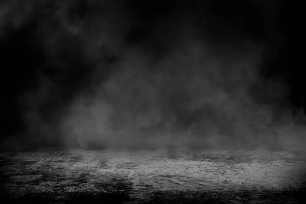 Concrete Floor Smoke Fog Dark Room Spotlight Asphalt Night Street — Foto Stock