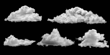 White clouds isolated on black background, cloud set on blac clipart