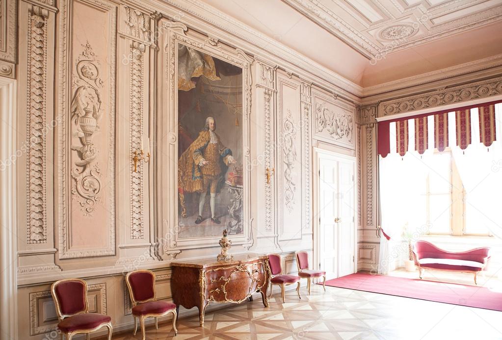 luxury interior chateau in europe, old furniture