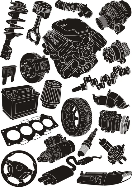 Auto deel silhouetten — Stockvector