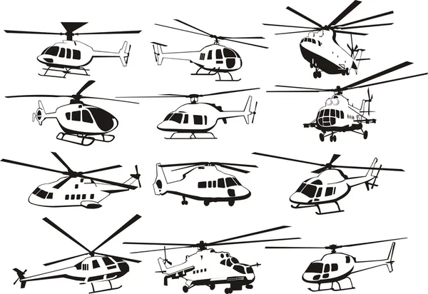 Siluetas de helicóptero — Vector de stock