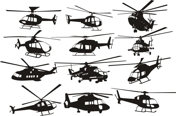 Helikopter sziluettek — Stock Vector