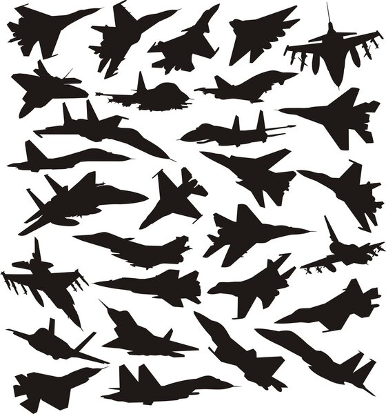 Military airplane silhouettes set