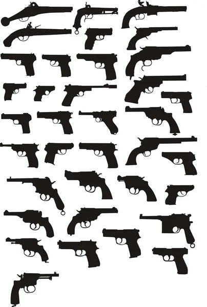 Conjunto de silhuetas de pistola — Vetor de Stock