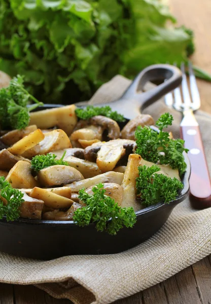 Grilled field champignon mushrooms with parsley — Stock Photo, Image