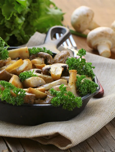 Grilled field champignon mushrooms with parsley — Stock Photo, Image