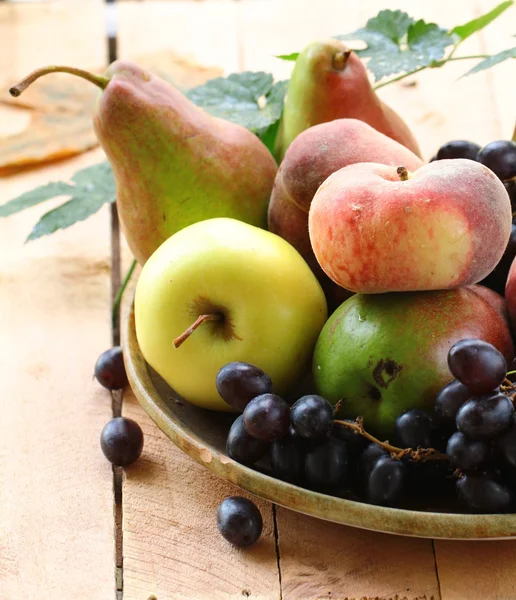 Divers fruits d'automne (poires, pommes, pêches et raisins) ) — Photo